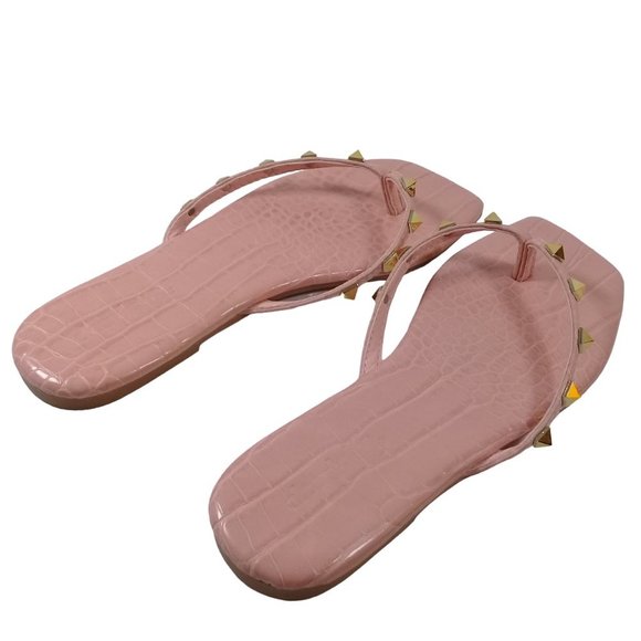 Charlotte Womens NEW Pink Crocodile Gold Studded Jelly Flip Flop Thong Sandals 6 - Picture 9 of 12